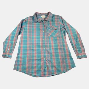 CW Classics Womens Button Up Shirt Blue Pink Purple Plaid Pocket Size Medium